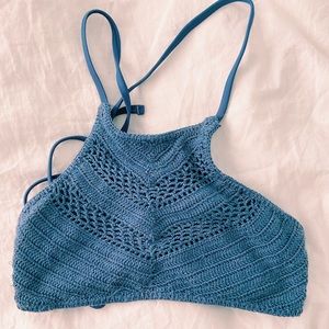 Blue crochet bikini top